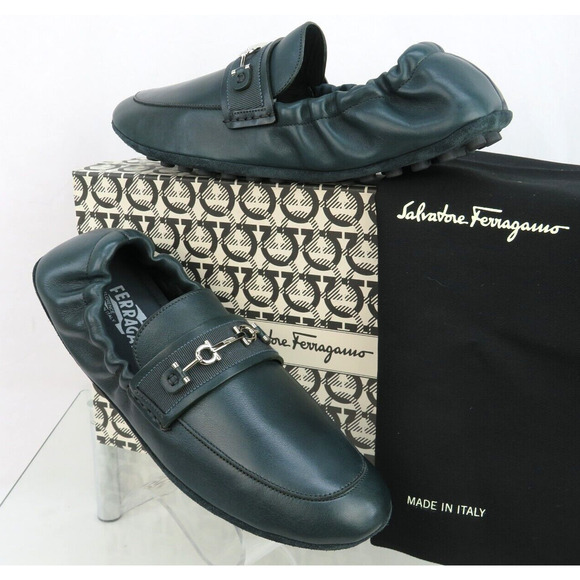 FERRAGAMO ASTURE GREEN LEATHER GANCINI BIT MOCCASIN DRIVING LOAFERS US 10.5 M main image 9